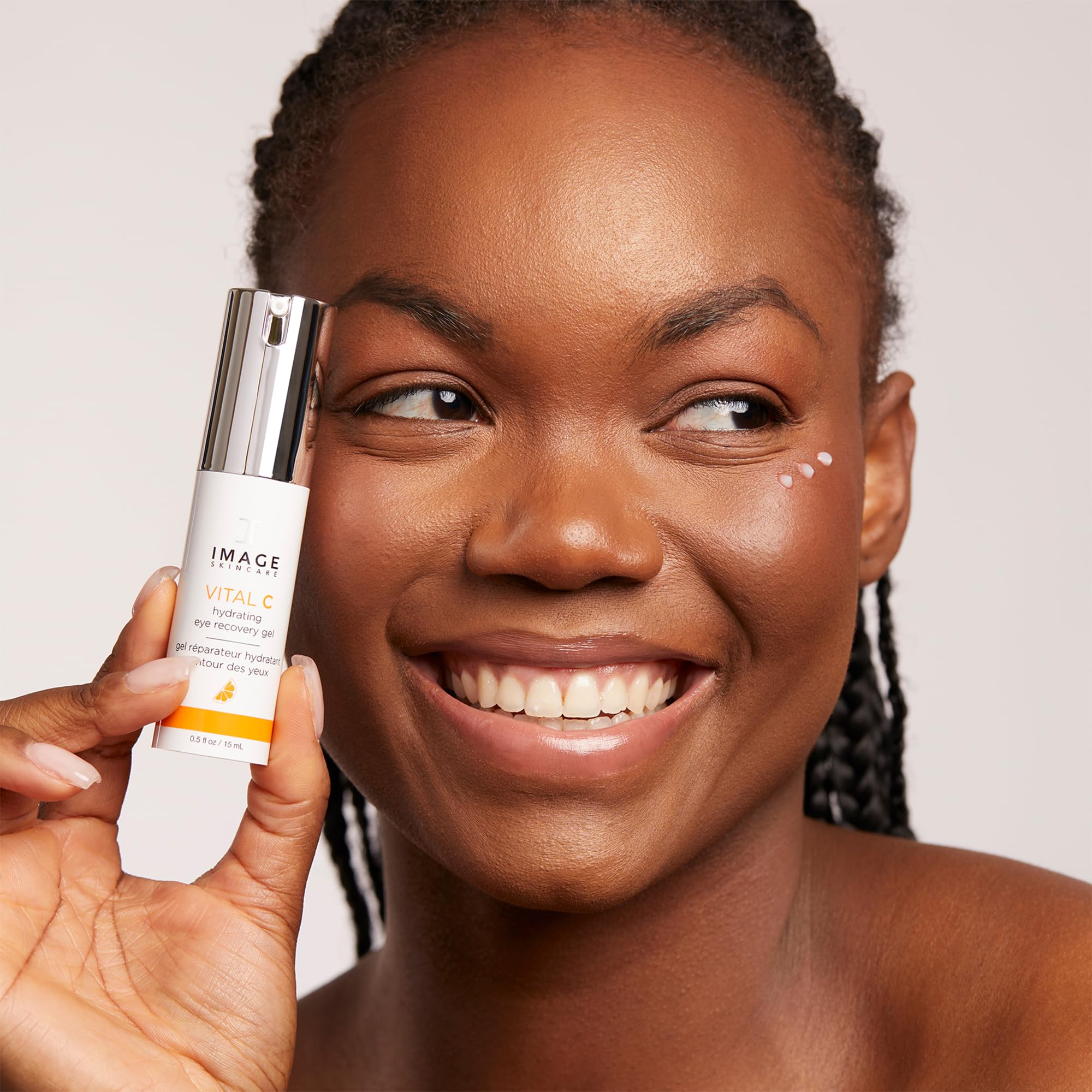 IMAGE Skincare product label close-up listing vitamin C derivatives and peptide benefits