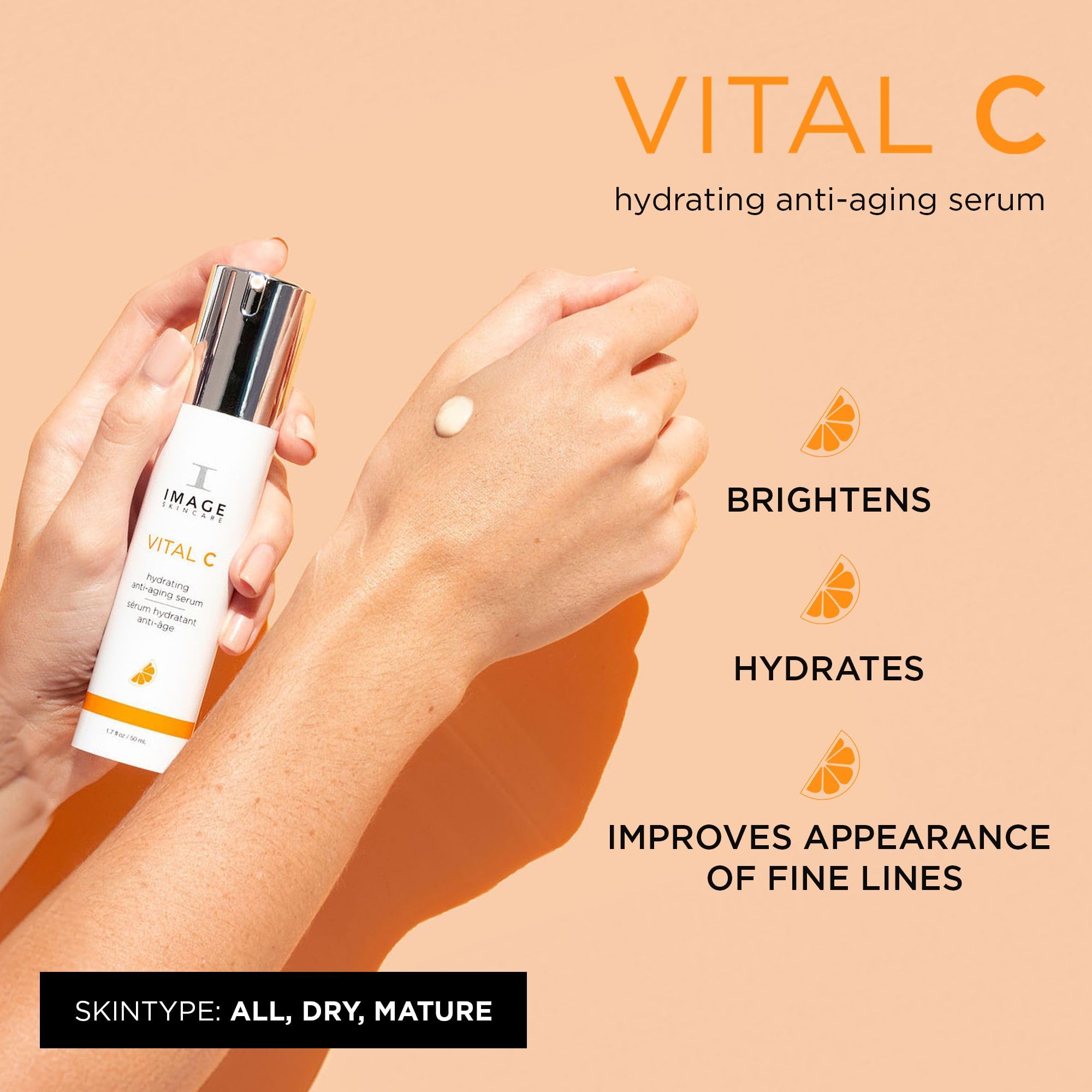 IMAGE Skincare pump dispensing serum drop highlighting easy application benefit