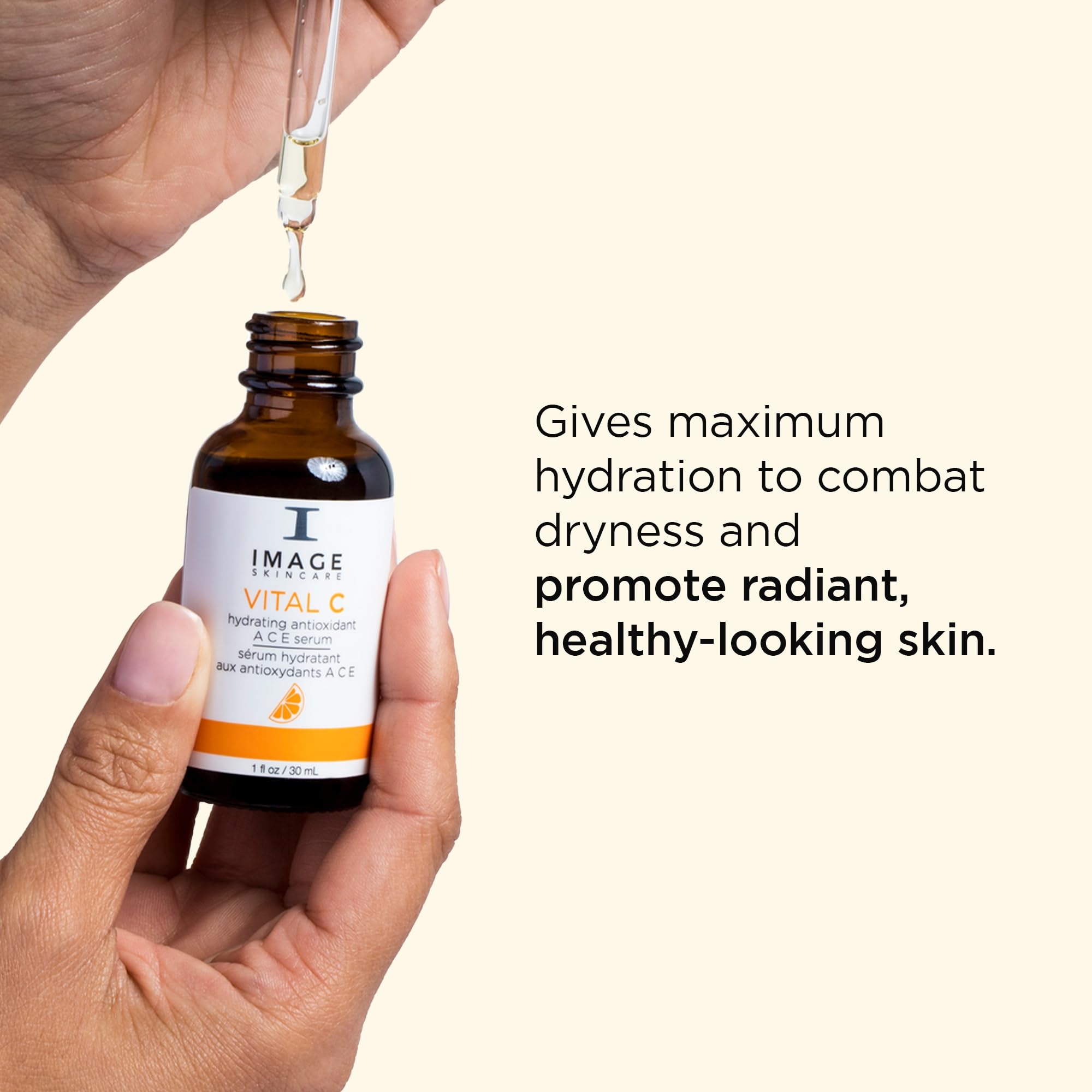 IMAGE Skincare ingredient label closeup listing vitamins A C E and botanicals