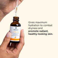 IMAGE Skincare ingredient label closeup listing vitamins A C E and botanicals
