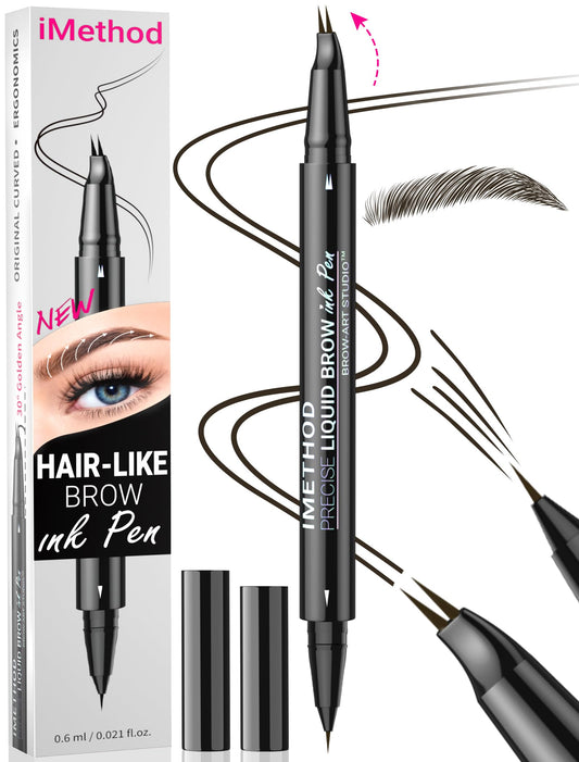 iMethod eyebrow pen front packaging showing compact dual-ended design benefit portability