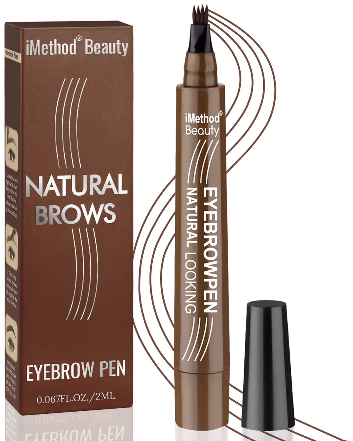 iMethod eyebrow pen front packaging showing compact travel-ready design benefit