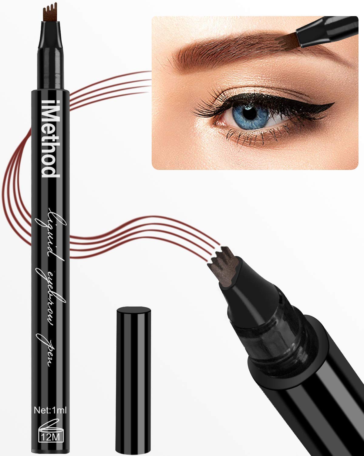 iMethod eyebrow pen front view showing slim applicator and color benefit