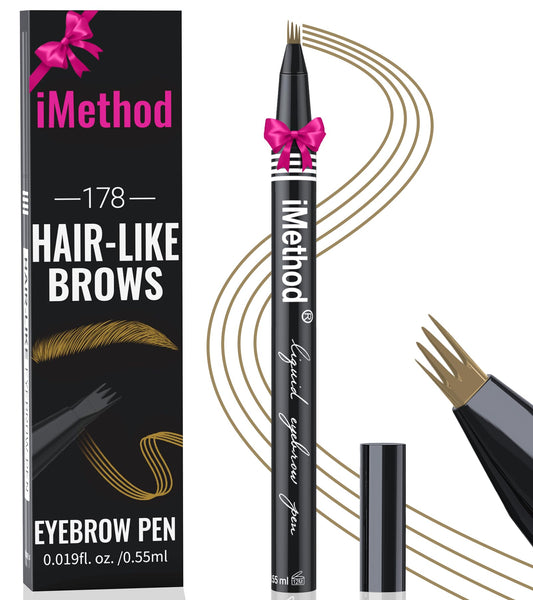 iMethod eyebrow pen front view showing cap and slim body, easy travel benefit