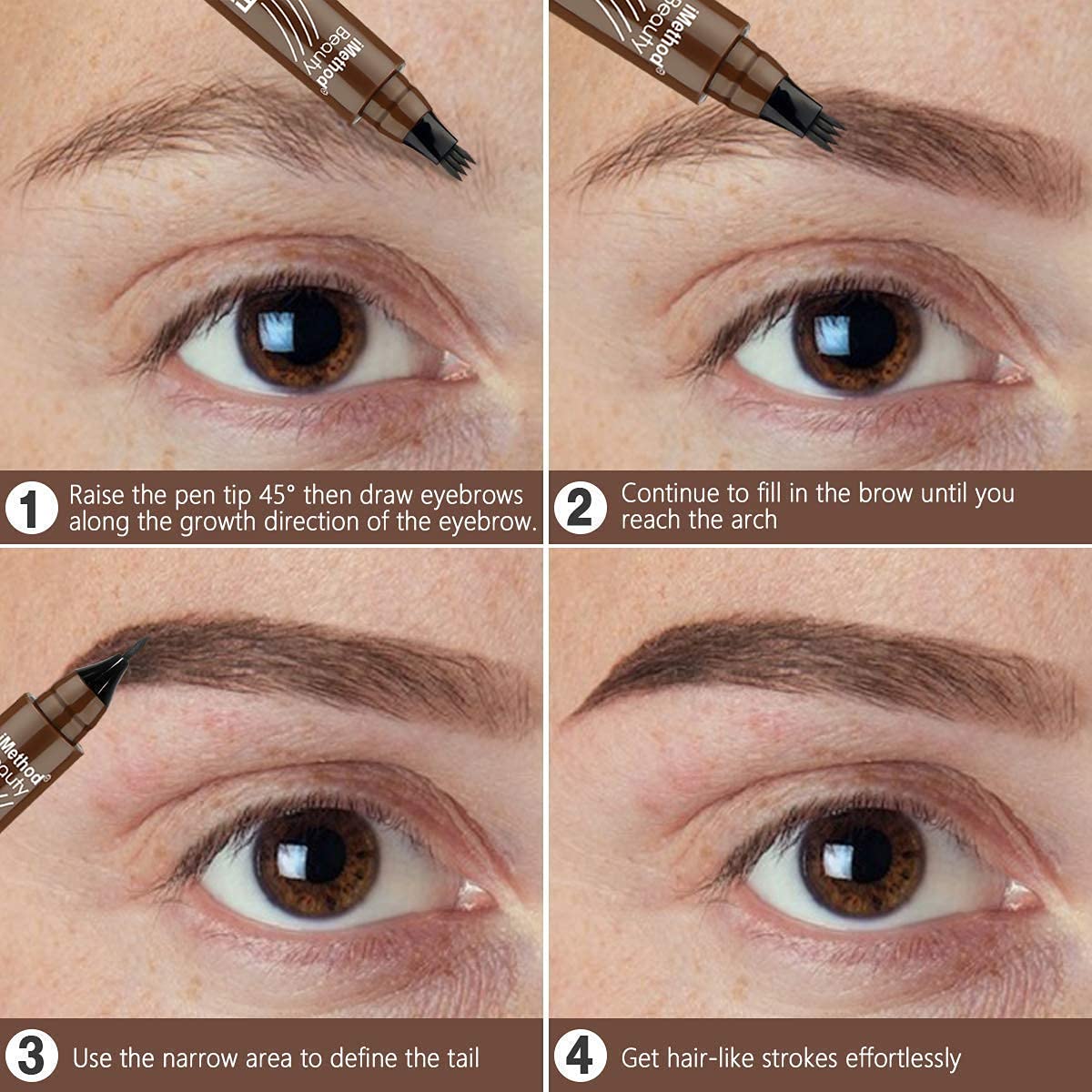 iMethod eyebrow pen in use applying brows with feathered strokes for natural definition