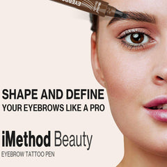iMethod eyebrow pen lifestyle on a bathroom vanity indicating everyday waterproof convenience
