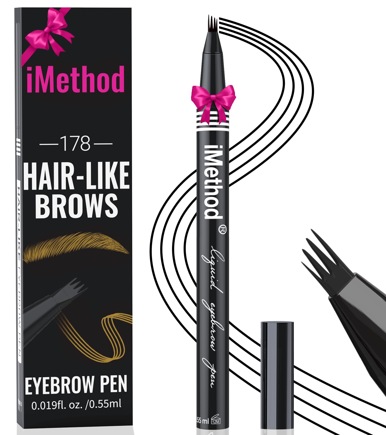 iMethod front packaging showing compact eyebrow pen and benefits