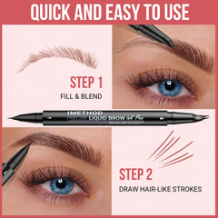 iMethod eyebrow pen inside a makeup bag demonstrating compact size and travel-friendly convenience