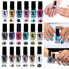 IMGDD metallic nail swatch on hand displaying mirror shine and salon-quality finish