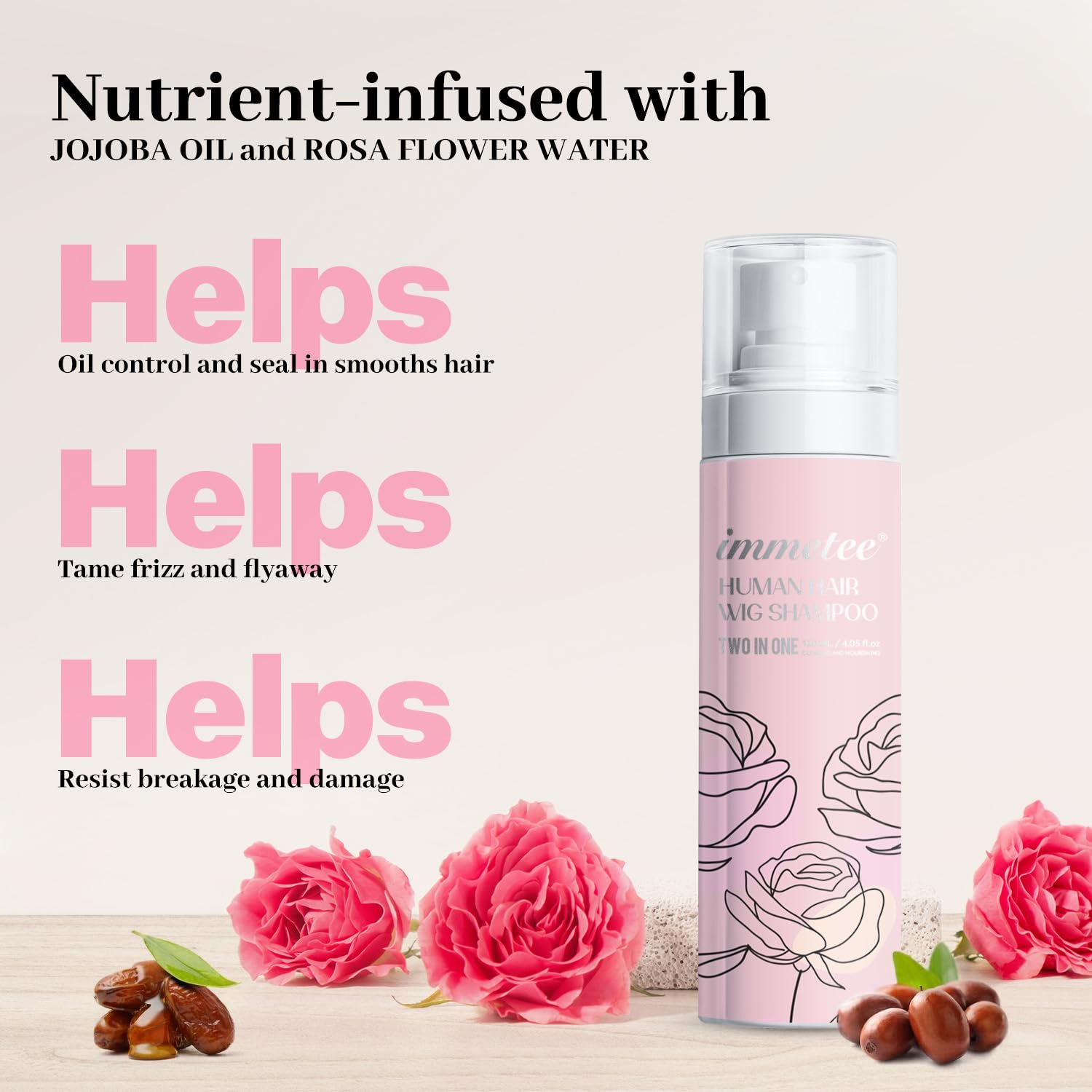 immetee bottle next to hand showing 120ml travel-friendly size benefit