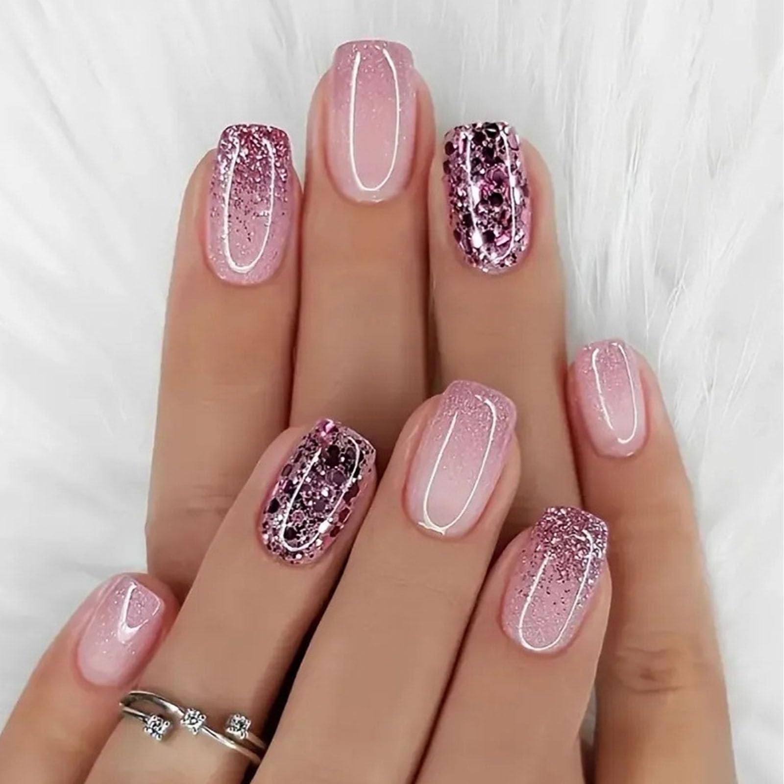 IMPOBLNS front packaging showing purple glitter press-on nails, quick wearable manicure