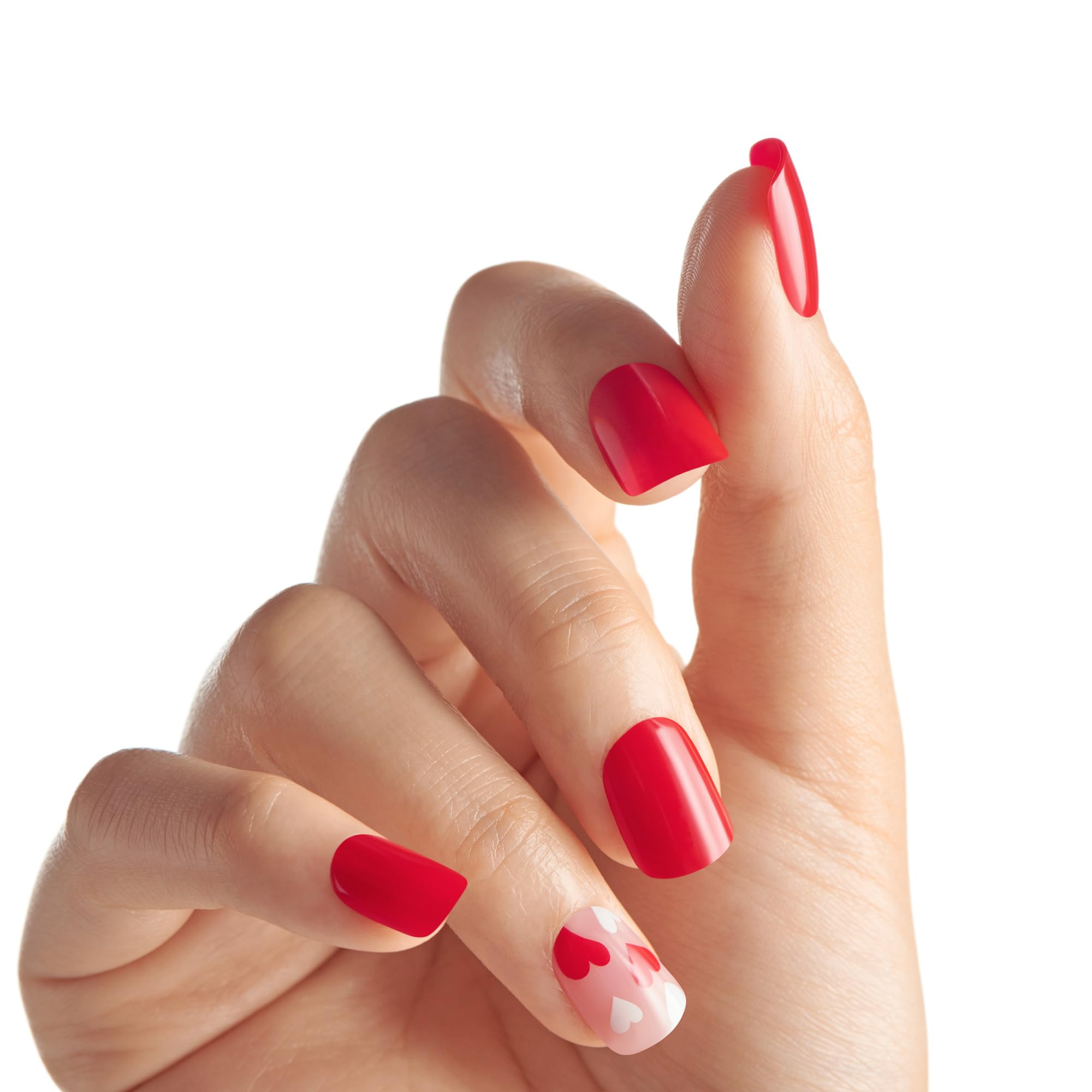 imPRESS thirty nails arranged showing red and nude heart pattern for style choices