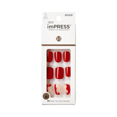 imPRESS front packaging showing red short square nails and included tools for easy styling