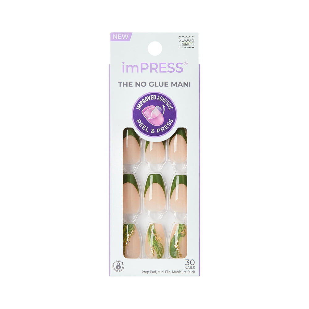 imPRESS front packaging showing green ballerina nails and kit contents for easy application