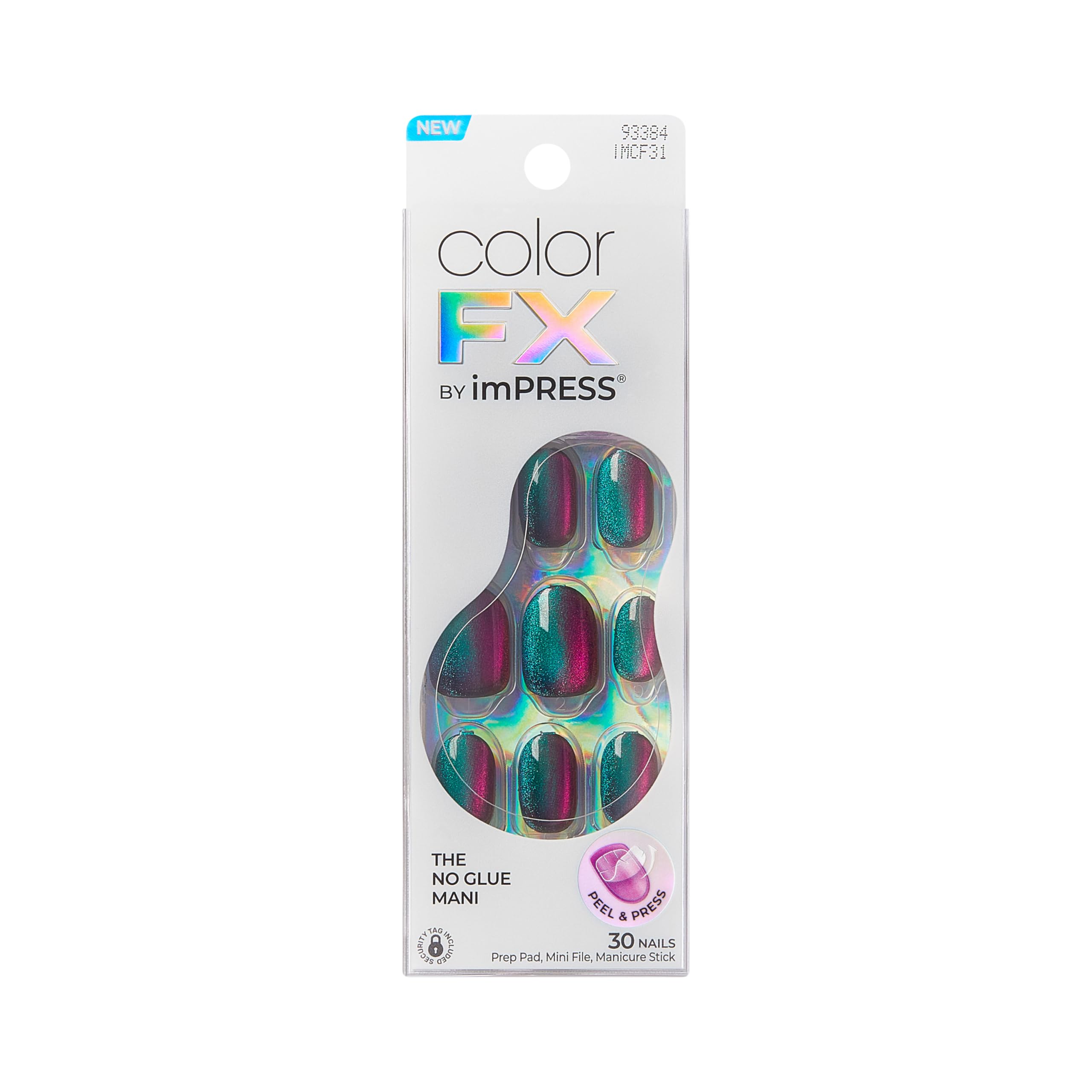 imPRESS front packaging showing 'Before Hours' black press-on nails and included tools for easy use
