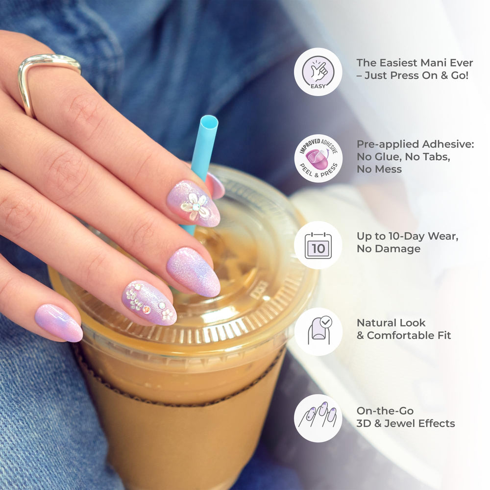imPRESS press-on nails applied on hand model for instant salon look