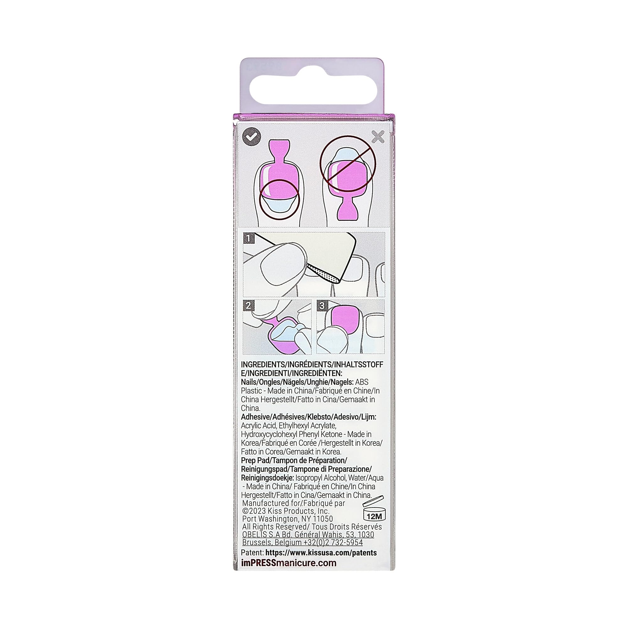 imPRESS back of box label showing contents and application instructions