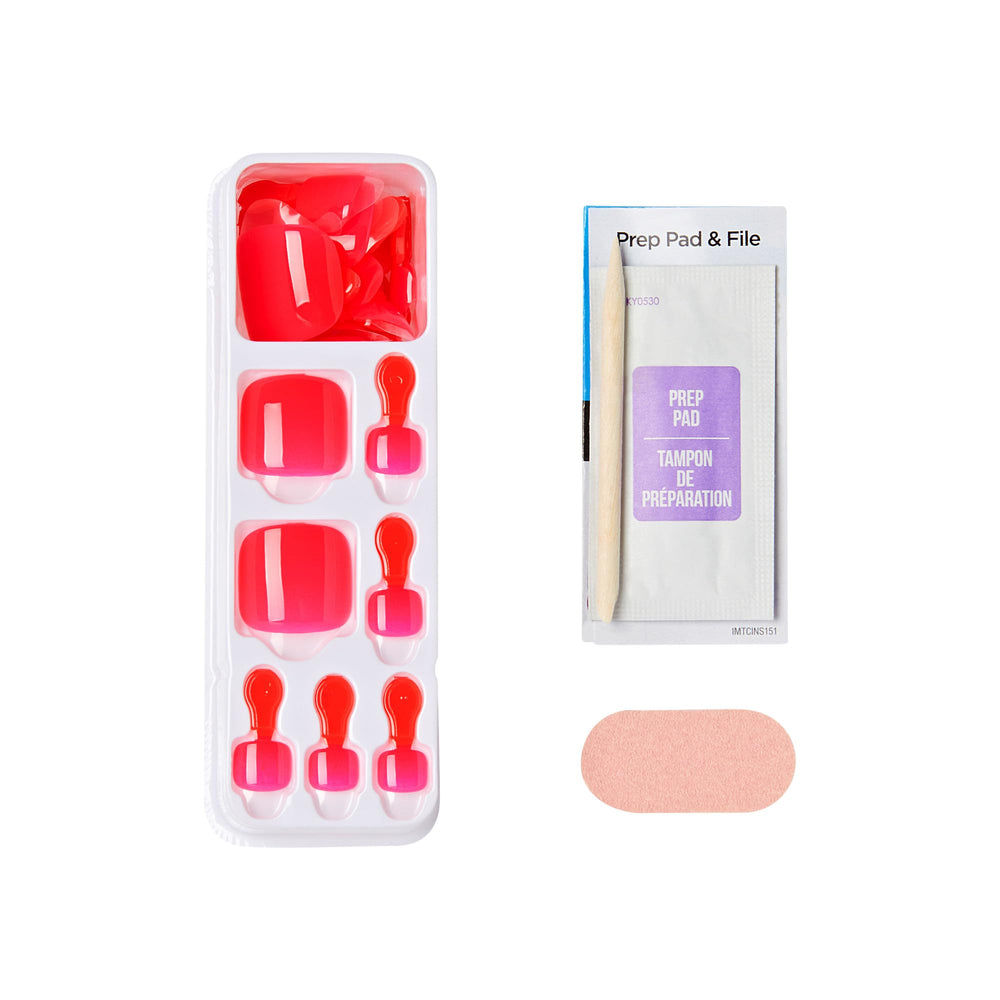 imPRESS kit laid out with 24 nails, prep pad, mini file and manicure stick for complete pedicure