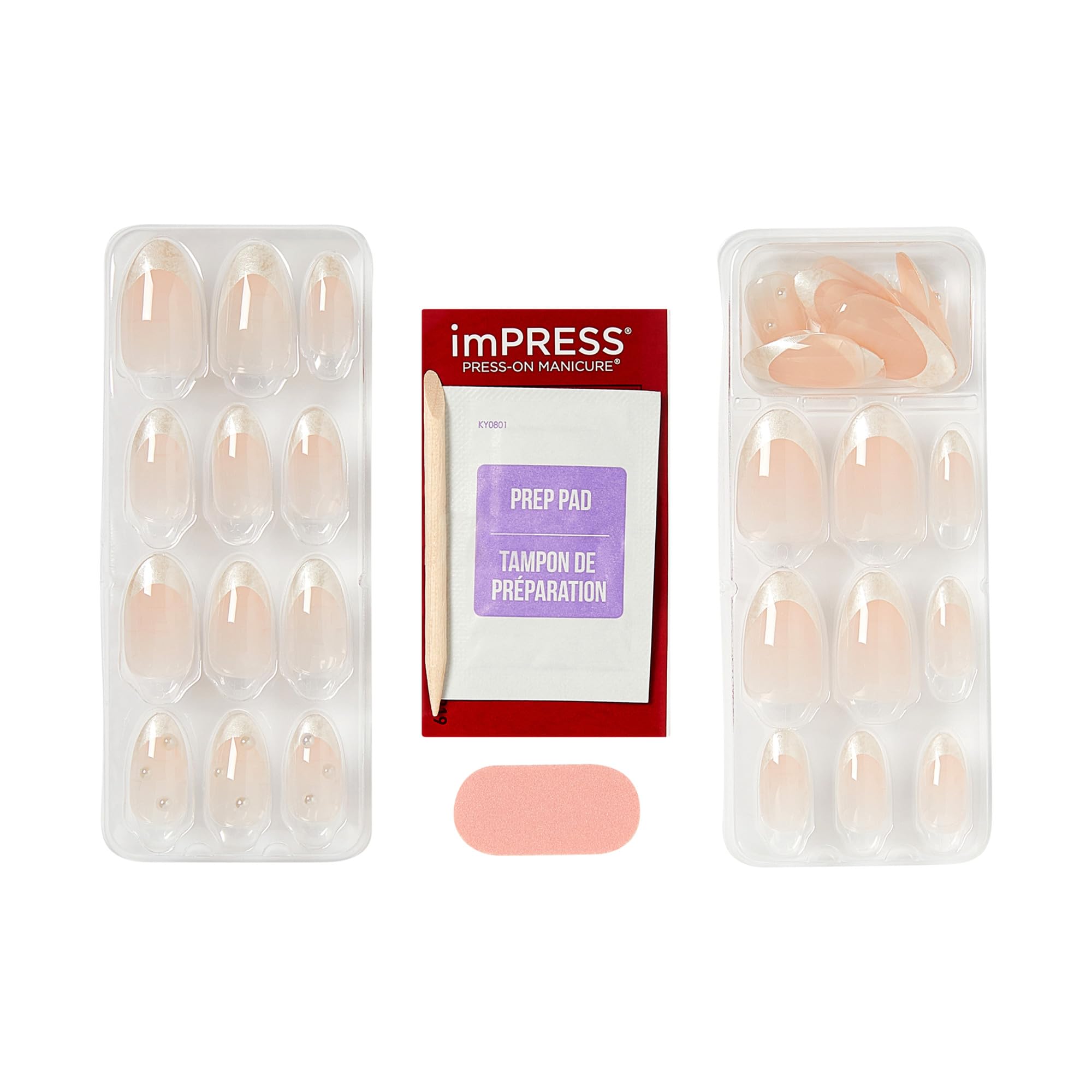 imPRESS instruction sheet and sizing guide displayed with nails, simplifies application
