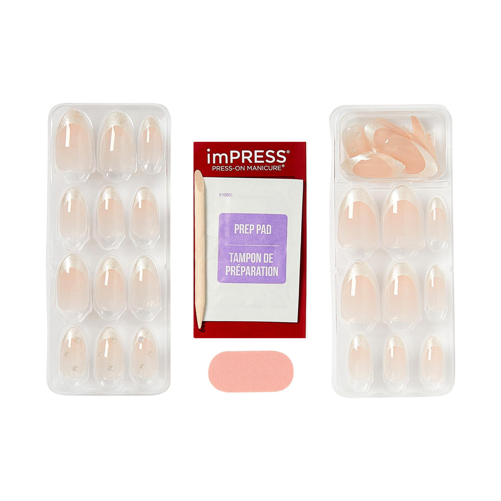 imPRESS instruction sheet and sizing guide displayed with nails, simplifies application