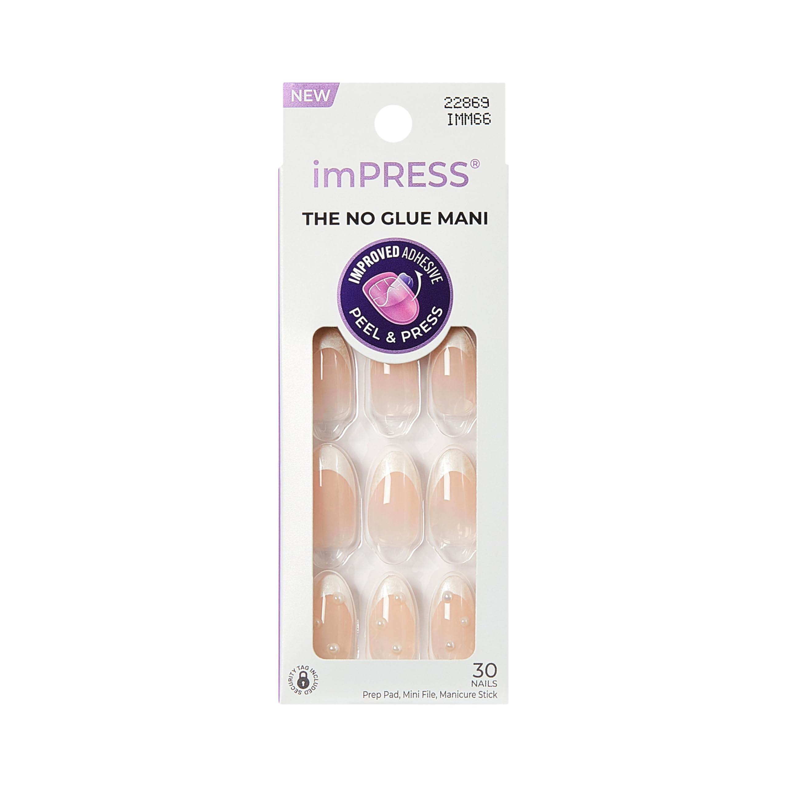 imPRESS front packaging showing 'Chills' white almond nails and kit details, instant convenience