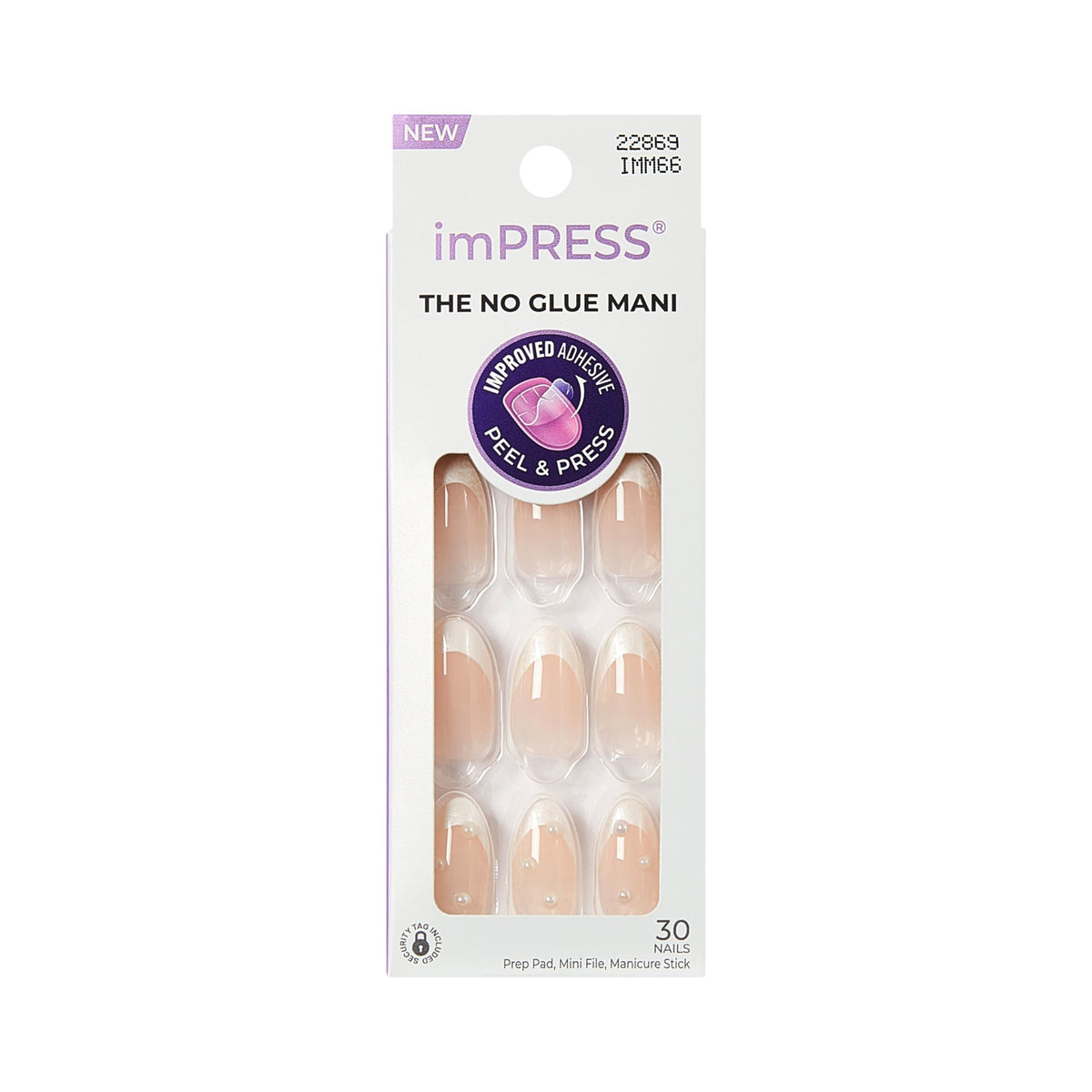 imPRESS front packaging showing 'Chills' white almond nails and kit details, instant convenience