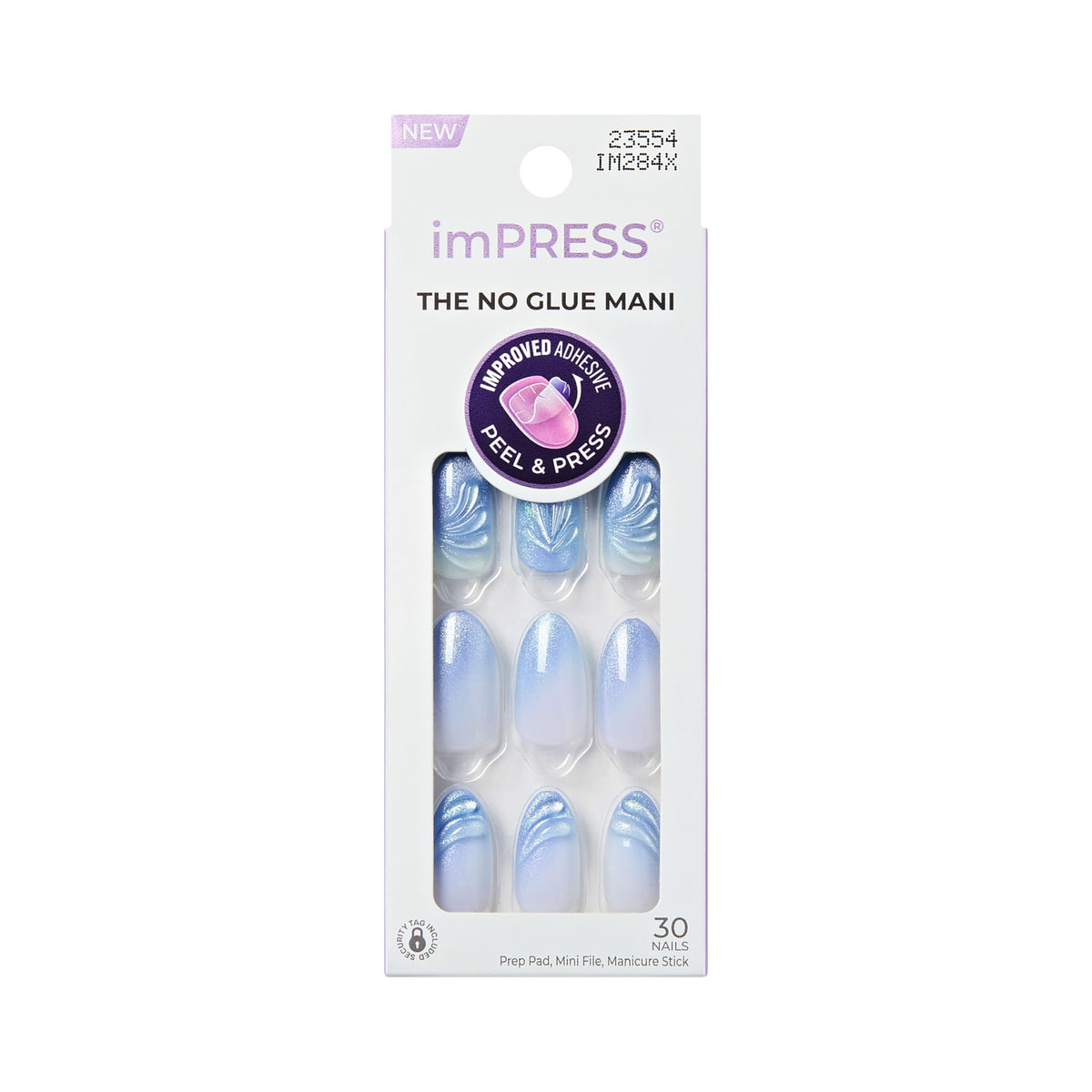 imPRESS front packaging showing the ciel blue almond nails and kit contents for easy use