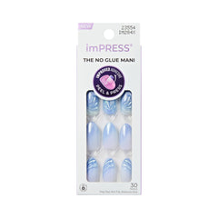imPRESS front packaging showing the ciel blue almond nails and kit contents for easy use
