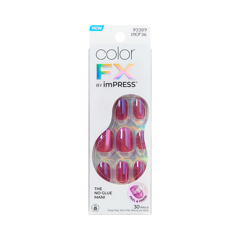 imPRESS front packaging showing kit contents and pearlescent pink finish benefit: easy at-home mani