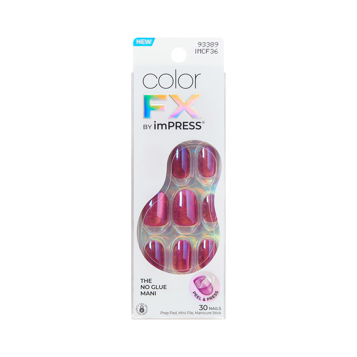 imPRESS front packaging showing kit contents and pearlescent pink finish benefit: easy at-home mani