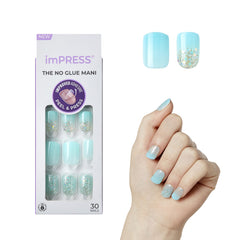 imPRESS 'Eternity' front packaging showing blue squoval nails and kit contents for convenience