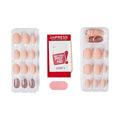 imPRESS Evanesce prep pad, instructions, and tools display for easy application benefit
