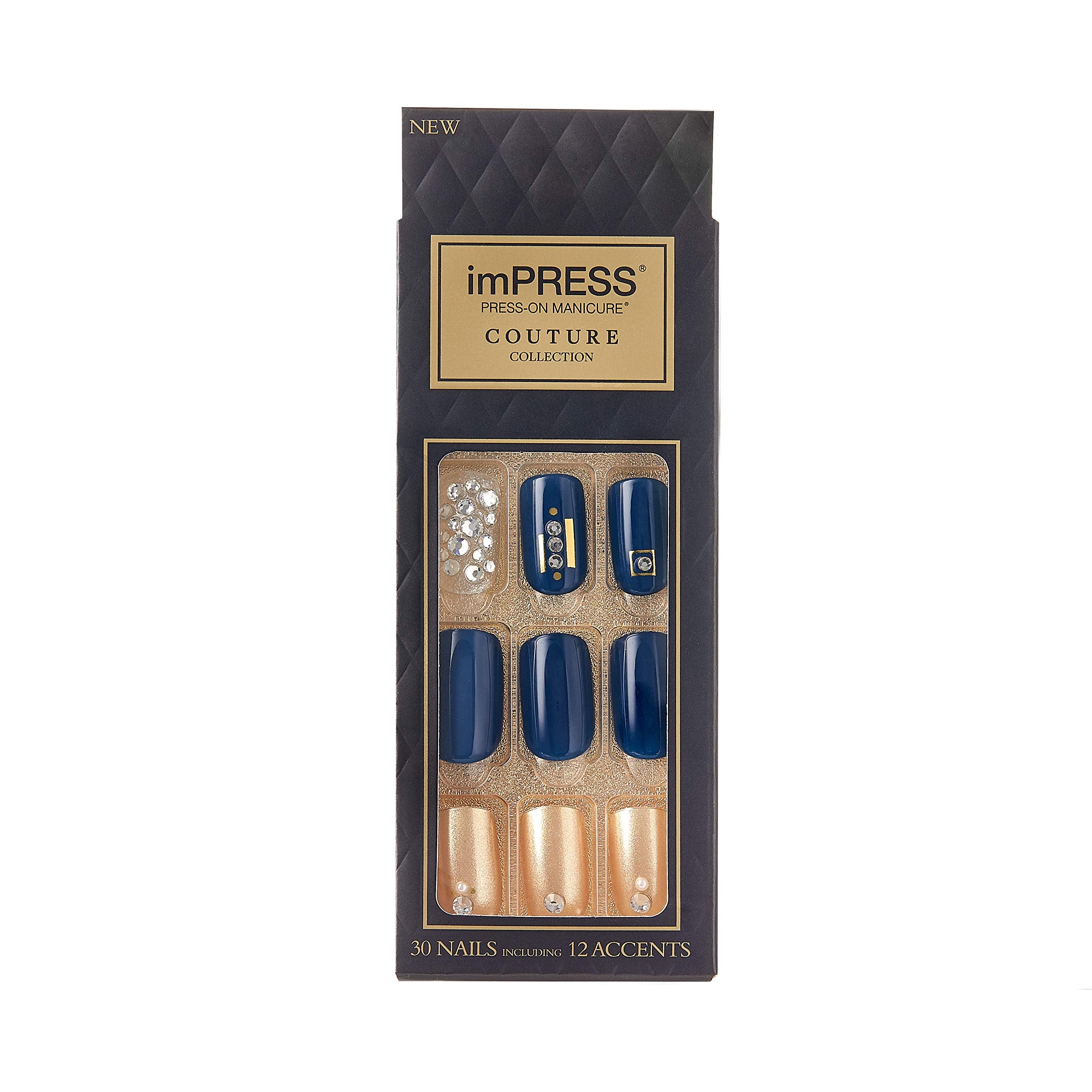 imPRESS front packaging showing couture navy blue nails and benefits