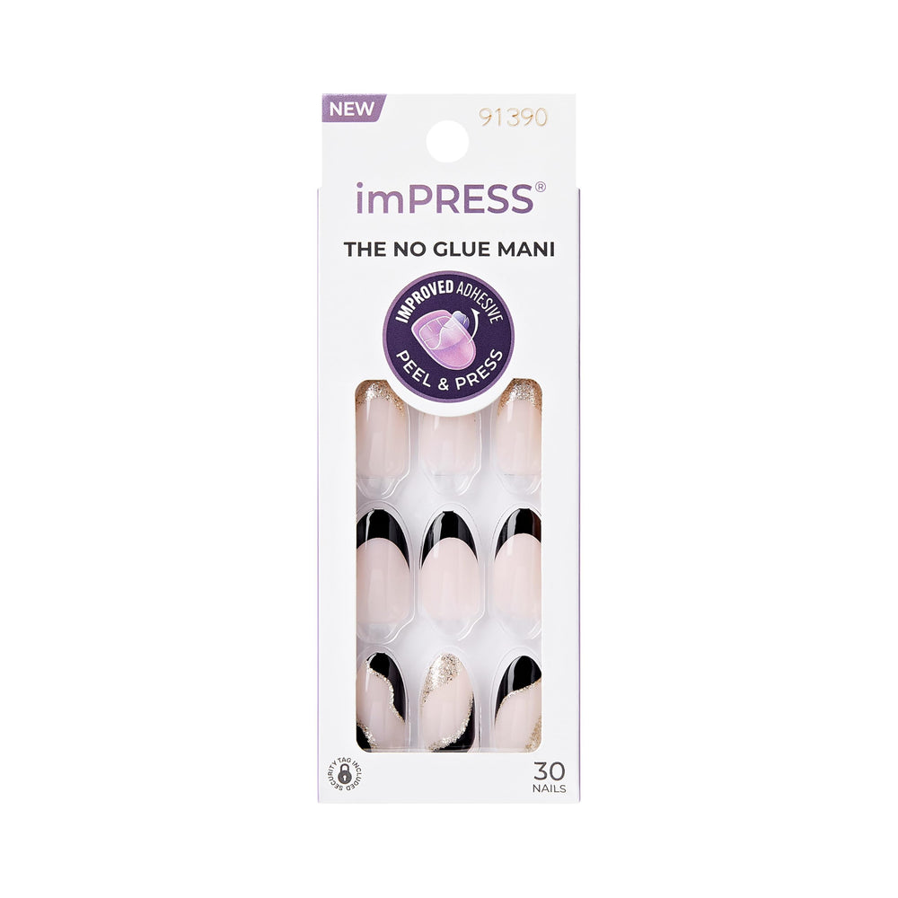 imPRESS front packaging showing illusion black French manicure and included tools for easy application