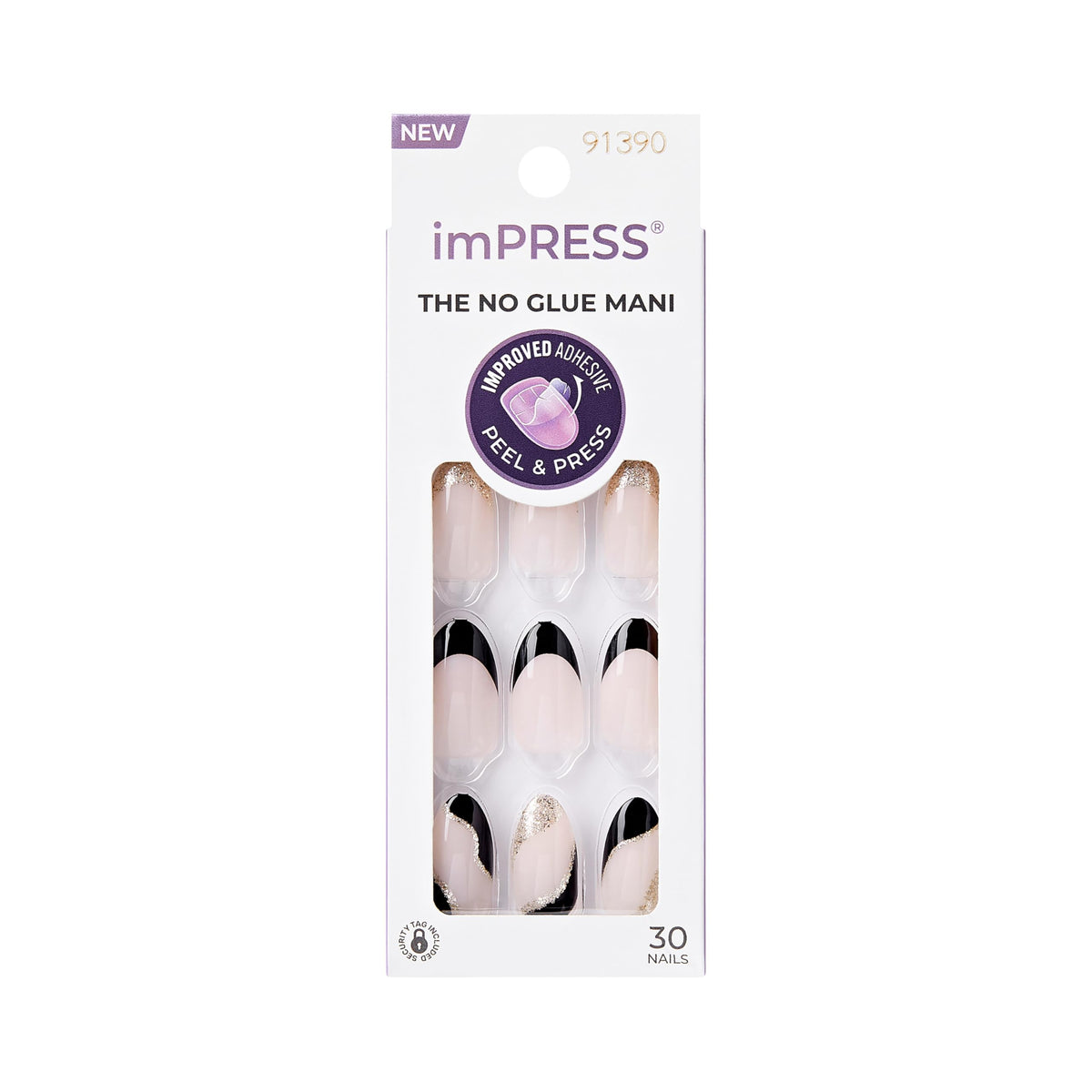 imPRESS front packaging showing illusion black French manicure and included tools for easy application