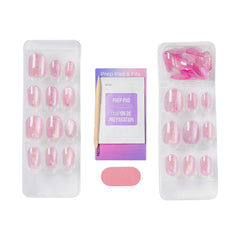 imPRESS set of nails displayed in a hand illustrating short oval shape and natural-looking wear benefit