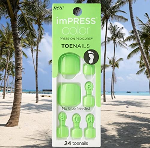 Impress Kiss neon green front packaging showing full pedicure set and sizes