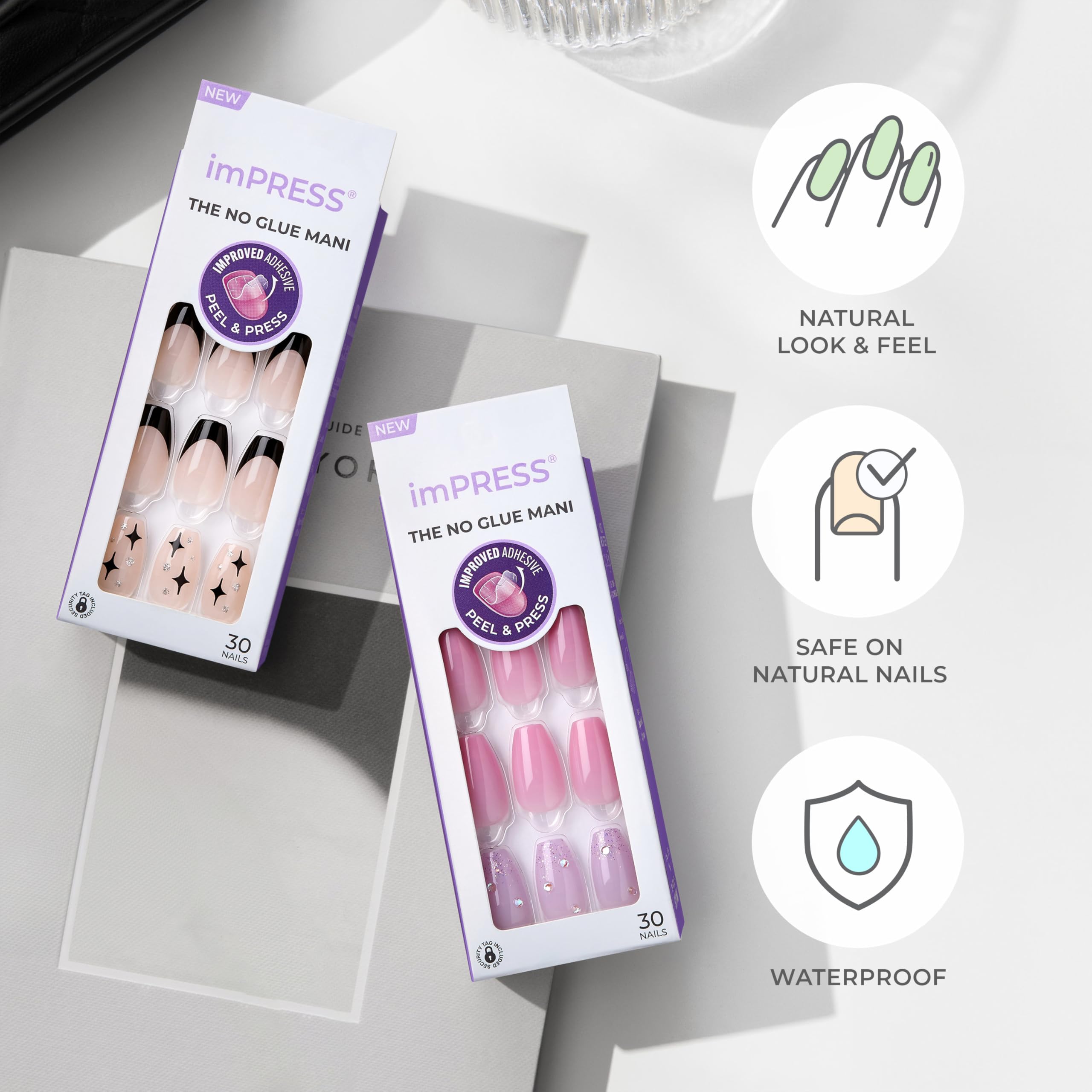imPRESS kit contents laid out showing 30 nails and application tools