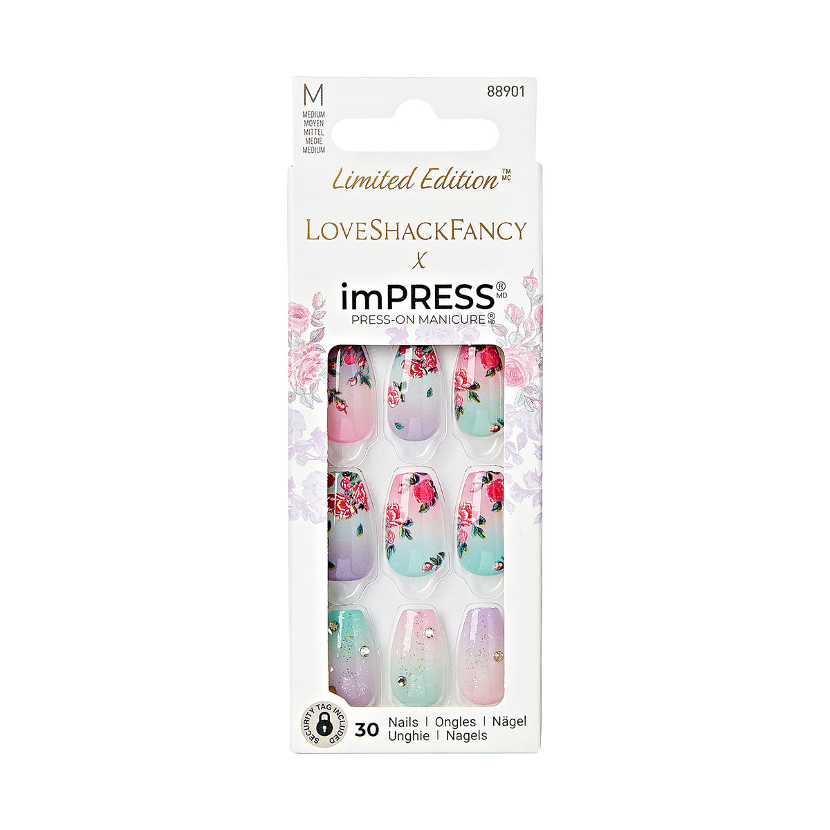 imPRESS front view of Lilac Crush pack showing purple floral nails and benefit of ready-to-wear style