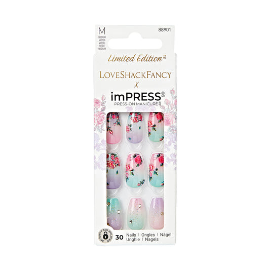 imPRESS front view of Lilac Crush pack showing purple floral nails and benefit of ready-to-wear style