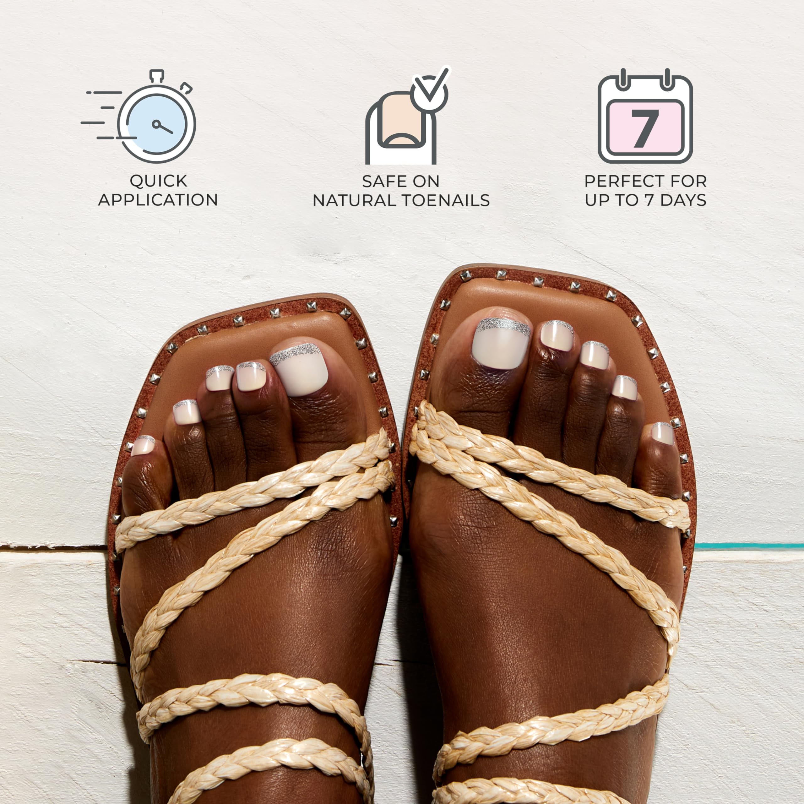 imPRESS press-on toenails installed on toes for instant pedicure look