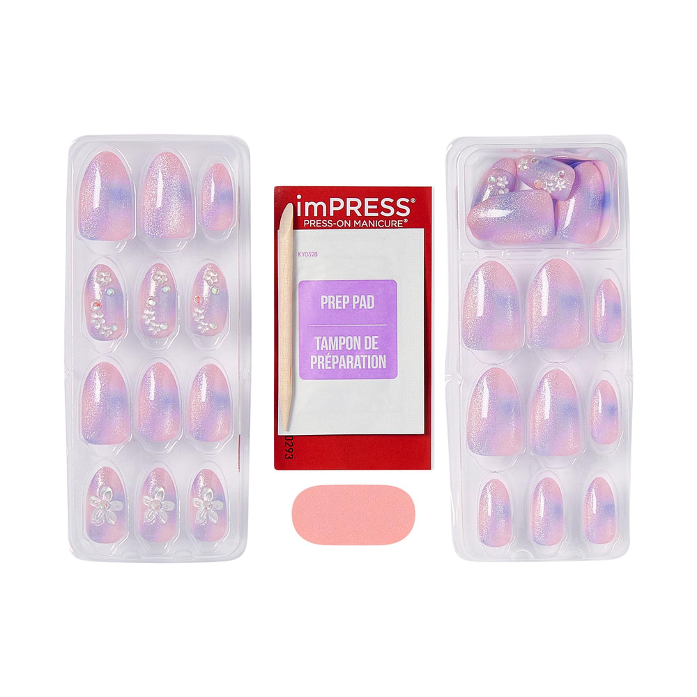 imPRESS flatlay of Pick Me First kit contents showing 30 nails and prep accessories