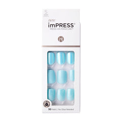 imPRESS front packaging showing Rain Check blue nails and included tools for quick application