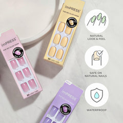 imPRESS kit contents including nails, prep pad, mini file, and manicure stick for ready application