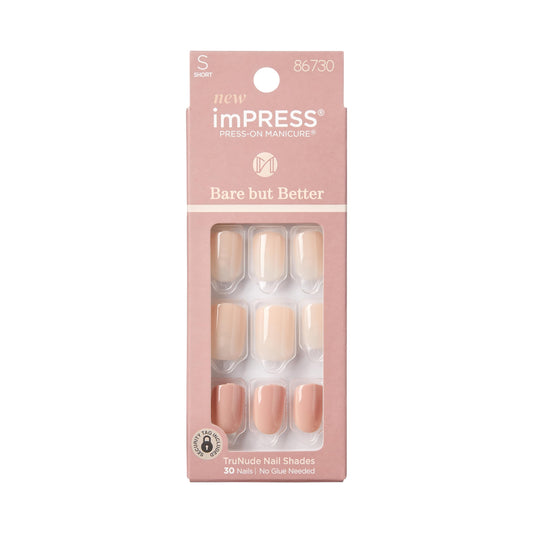 imPRESS front packaging showing kit components and nude shade benefits