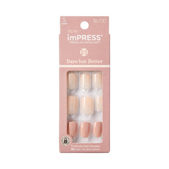 imPRESS front packaging showing kit components and nude shade benefits