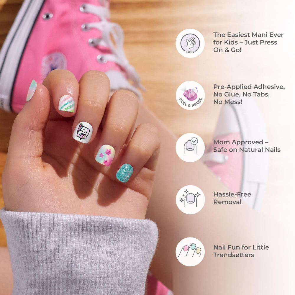 imPRESS small nail displayed next to a fingertip illustrating proper size fit for kids