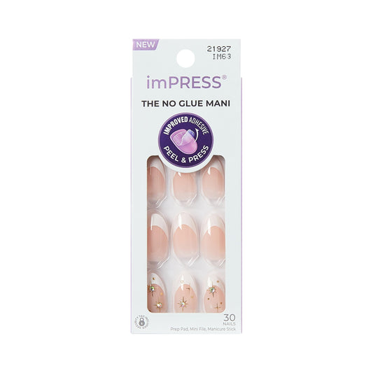 imPRESS front packaging showing Star Player white almond nails and kit benefits