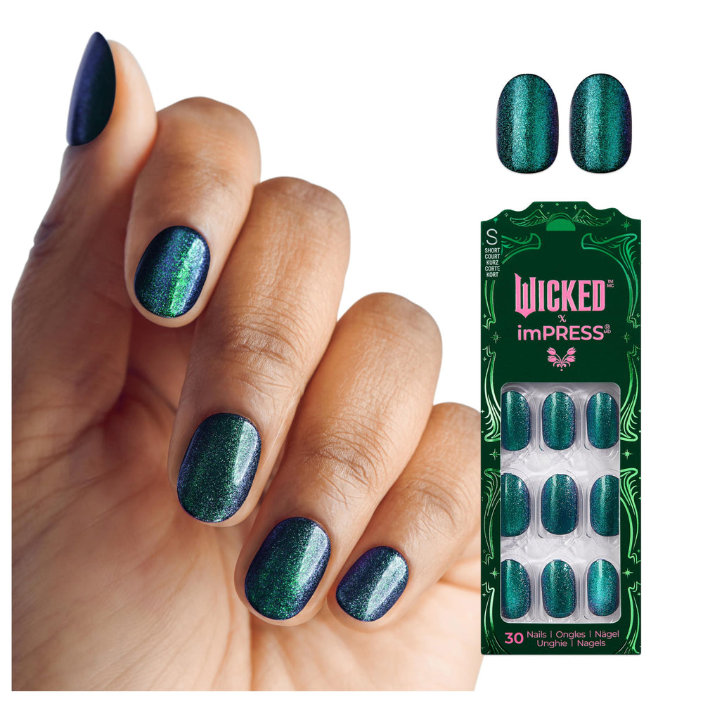 imPRESS front packaging showing kit contents and vibrant green shade benefits quick application