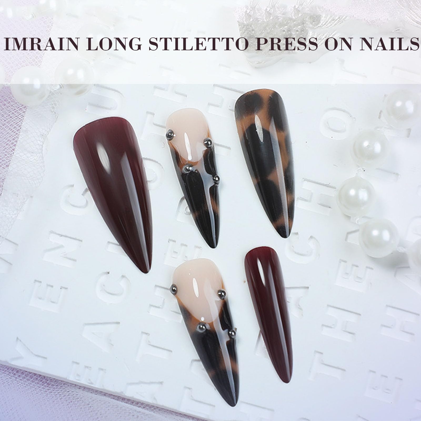 IMRAIN side profile of long stiletto almond shape illustrating sleek silhouette